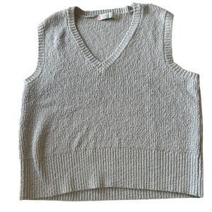 Free People Beach Gray V-Neck Ribbed Knit Sweater Vest Size M OB1734754